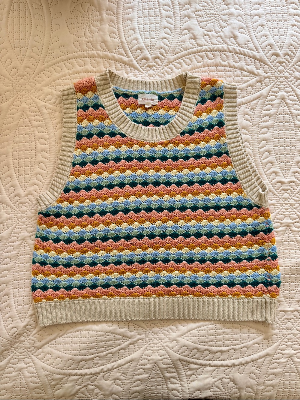 Ghanda Crochet Sweater Vest Colorful Knit Boho Coastal Cottagecore Size M